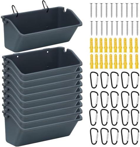 Wenqik 10 Pack 5 Quart Hanging Chicken Feeders Trough Goat Feeder Duck Water with Metal Clips Chicken Waterer Bucket for Fence Turkeys Horse Pig Deer Goose Livestock Poultry Supplies (Dark Gray)