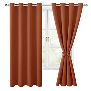 Hiasan Fall Blackout Curtains for Bedroom, 52 x 63 Inches Length - Thermal Insulated & Light Blocking Window Curtains for Living Room/Kids Room, 2 Drape Panels Sewn with Tiebacks, Burnt Ochre