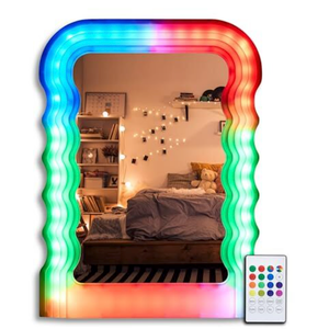 Wavy LED Mirror 18"x 24"Wave Mirror - Irregular Wall Mounted Decorative Mirror for Living Room or Bedroom, Great for Present and Room Décor, 18x24