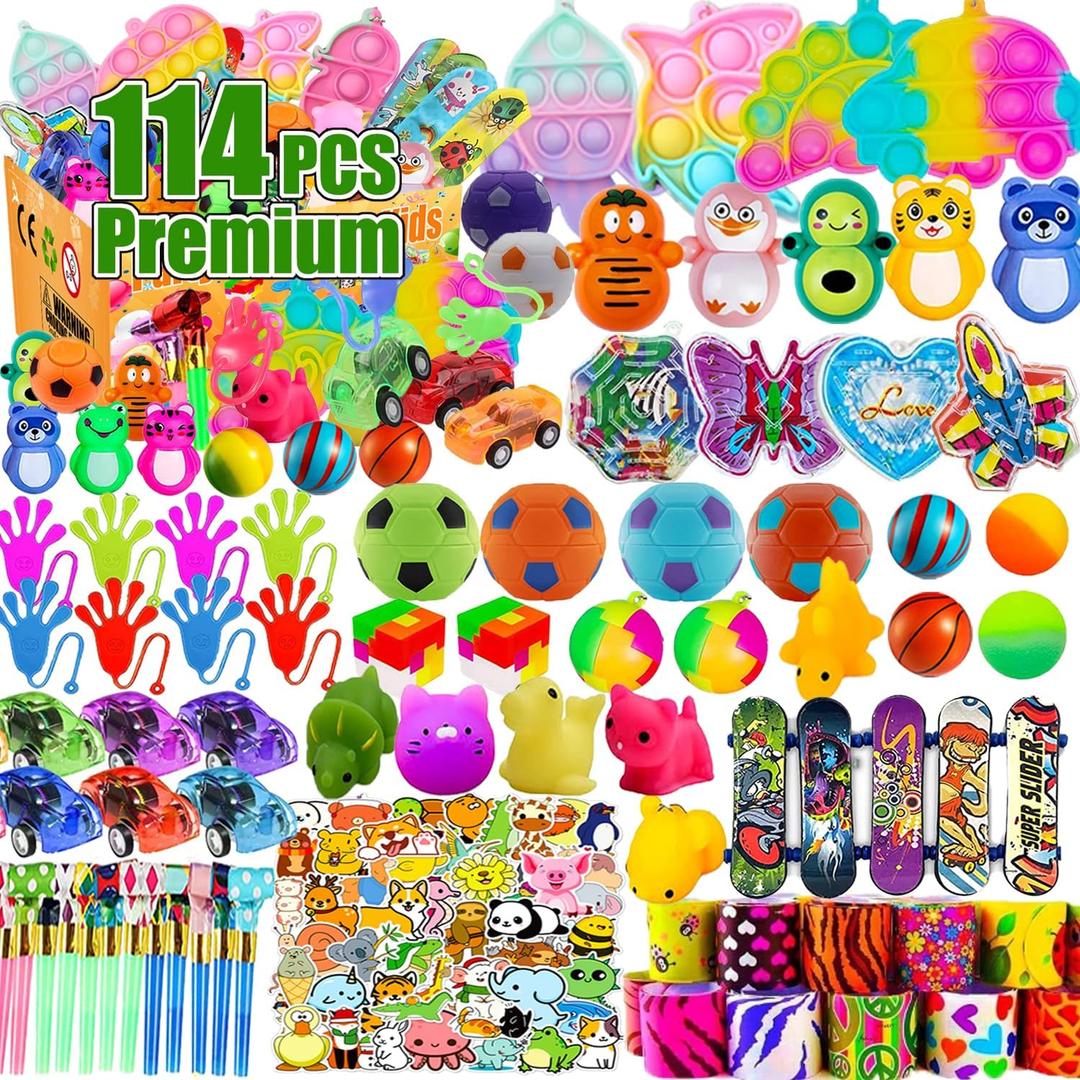 YOAUSHY 114 Pcs Party Favors for Kids 4-8, Prizes Box Toys for Kids Classroom, Treasure Box Toys for Classroom, Treasure Chest, Pinata Fillers Goodie Bag Stuffers, Valentines Day Gifts for Kids