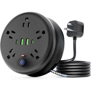 Power Strip Surge Protector-6.56 ft Retractable Travel Extension Cord Portable Powerstrip with 5 Outlet 2 Smart USB Port 2 USB C for Home Office Travel