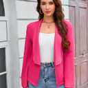 Women's Casual Blazer Long Sleeve Lightweight Open Front Blazer Work Office Blazers Jacket (Rose Red, XL)