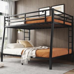Bellemave Full XL Over Queen Bunk Bed for Adults, Full XL Over Queen Bunk Bed Frame with 2 Ladder and Full Length Guardrail, Easy Assemble, Mattress Not Included, Black