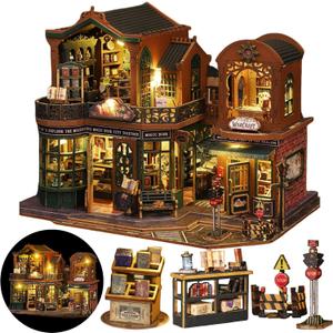 DIY Miniature House Kit, DIY Dollhouse Kit for Adults to Build, Mini Magic House Miniature kit, Model Building Book Nook Diorama Kit, Ideal Gifts for Mothers Day Birthday Christmas(Magic Book Shop)