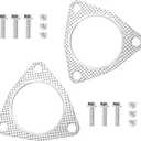 2PCS Exhaust Flange Gasket with 6PCS Exhaust Bolts and 6PCS Nut Kit,Graphite Composite Exhaust Gasket for Exhaust Flange Repair,Universal Car Accessories for Car SUV Truck (3 inch)