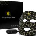 Yahi Red Light Photon Facial & Neck Mask with Remote Control, 7 Custom Modes with Infrared, Portable & Rechargeable with Timer for Home Use, 175 High-Density Light Beads, Black