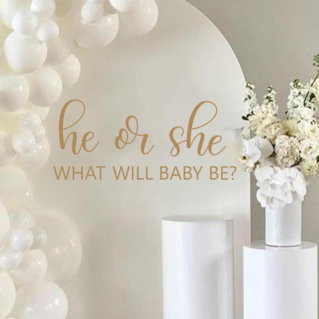 He or She What Will Baby Be Decal - He or She Baby Shower Decorations Decal, Boy or Girl Gender Reveal Party Decorations Sticker for Party Background, Balloon Arch
