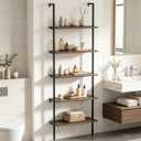 aboxoo Ladder Shelf Open Bookshelf 5-tier Wood Wall-mounted Bookcase Storage Rack Open Back Industrial Modern Plant Flower Stand Utility Organizer Bookcase Metal Frame Furniture Office Kitchen Bedroom, 1PC