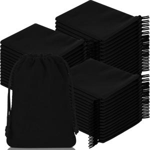 Wesnoy 200 Pieces Valentine Velvet Drawstring Pouch Bulk 2.76 x 3.54 Inches Small Jewelry Pouch Mini Gift Bags Gift Packaging Wrap Bags for Holiday Wedding New Year Party(Black)