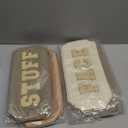 Cunno 4 Pcs Preppy Makeup Bags Chenille Letter Stuff Bag Nylon Cosmetic Pouch Cases with Zipper for Women Travel Toiletry (Light Apricot)