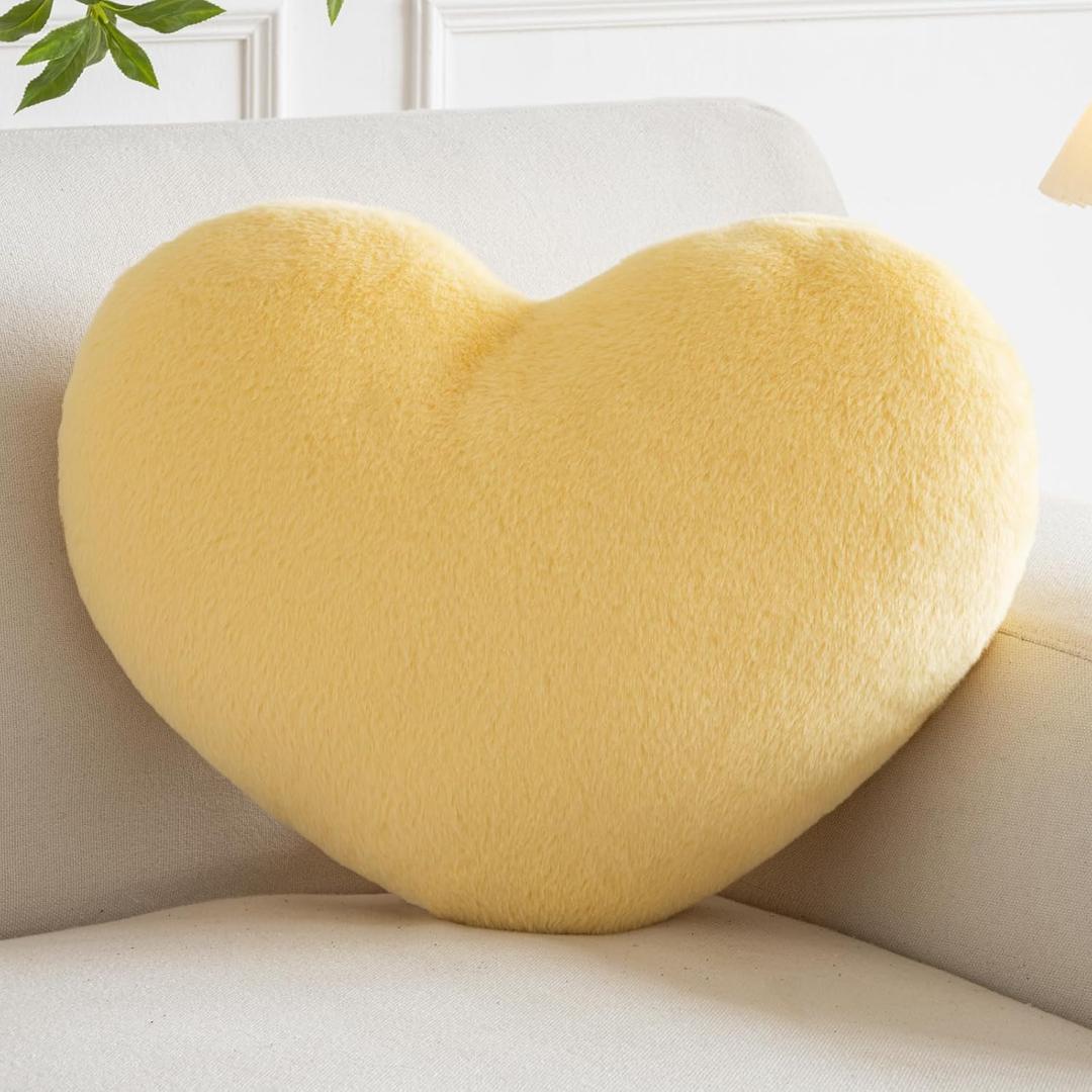 Heart Pillow, Heart Shaped Pillow for Bed Couch, Soft Decorative Heart Throw Pillow, Cute Decorate Pillows, Heart Pillows for Bedroom Living Room (Yellow, Medium 15.7"x11.8")