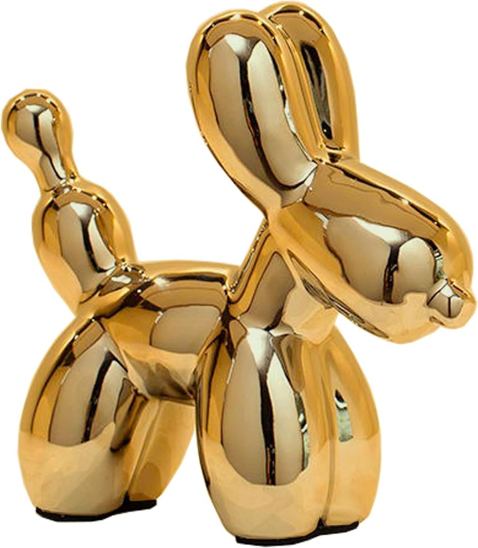 Ceramic Balloon Dog Statues Gold Home Decor Modern Decorative Ceramic Animal Statues Ornaments for Living Room Bedroom Office Desktop Cabinets Cute Dog (Medium)