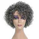 HUA Grey Glueless Wigs Human Hair Wigs for Black Women Grey Short Curly Wigs for Black Women Human Hair Mixed Kinky Curly Wear and Go Glueless Wig Ombre Gray 8 Inch Short Wigs for Older Women, Wig Grey