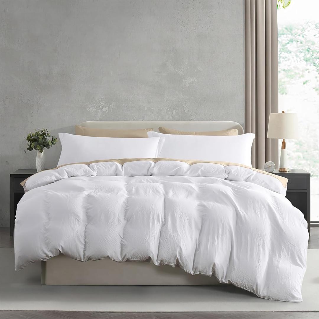 Nestl White Duvet Cover Queen Size - Soft Prewashed Queen Duvet Cover Set, 3 Piece, with Zipper Closure, 1 Duvet Cover 90x90 inches and 2 Pillow Shams