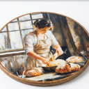 CUANFDDSF French Kitchen Women Cooking Round Wall Art, Vintage Cottagecore Woman Baking Bread Framed Hanging Wall Decor, Rustic Farmhouse Canvas Prints Decorations for Kitchen Dining Room, 10x10 Inch