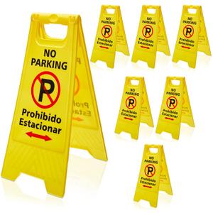 Pack of 6 Two Sided No Parking Signs Outdoor Folding Floor Sign for No Parking Plastic Self Standing No Parking Sign for Restaurants Business Lots
