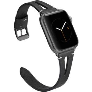 Wearlizer Black Leather Compatible with Apple Watch Bands 38/40/41/42mm for iWatch SE Womens Mens Special Straps Triangle Hole (Black Buckle) for iWatch Series 11 10 9 8 7 6 5 4 3 SE/Ultra 3