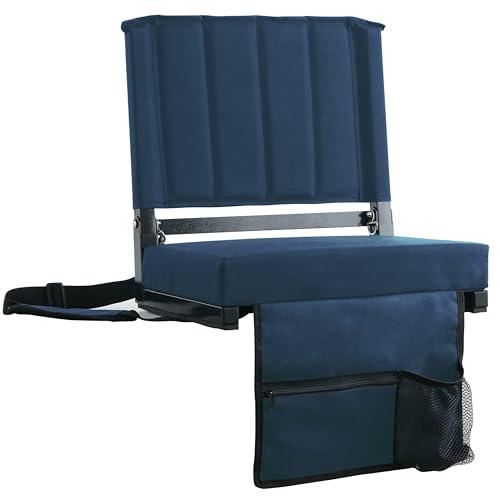 SPORT BEATS Stadium Seats with Back Support Bleacher Chairs with Back and Cushion Thick Padded Bleacher Seats Includes Shoulder Strap Navy Blue 2pcs Regular - 17" W x 12" D x 16.5" H