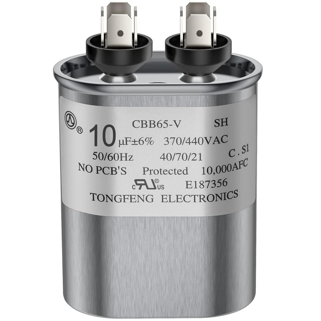 10 MFD uF 370/440 VAC CBB65B Dual Run Round Capacitor, UL Listed Motor Run Capacitor for Condenser Straight Cool or Heat Pump Air Conditioner Parts Replacements