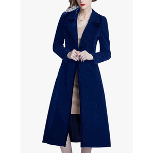 Omoone Women's Slim Notch Lapel Long Vintage Velvet Trench Coat Dress,S