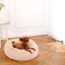 Amazon Basics Washable Donut Pet Bolster Faux Fur Bed with Removable Cover, Anti-Slip Bottom for Dog, Beige, 23" x 23"