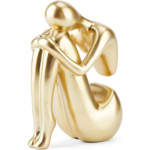 Xmeden Gold Decor Women Statue, Thinker Girl Sculptures, Modern Abstract Art Accents, Golden Resin Collectible Figurines for Living Room Bedroom Bookshelf Coffe Table, Resin, 1Piece
