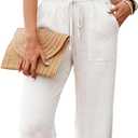 Beautiful Nomad Women's Linen Pants High Waisted Straight Pant Casual Flowy Wide Leg Drawstring Trousers with Pockets (White) S