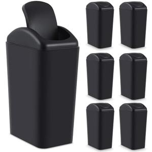Hoolerry 6 Pcs 3 Gallon/12 Liter Small Trash Can Plastic Kitchen Garbage with Lid Small Trash Bin for Bathroom Office Bedroom Kitchen Waste Outdoor (Black)