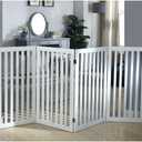 unipaws 36H Free Standing Pet Gate for Dog Cat, Tall Wooden Dog Gates for Doorway, Stairs, Foldable Pet Fence for The House, Expandable Barrier, Indoor Use, White