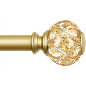 KAMANINA Gold Curtain Rod 32 to 58 Inch (2.6-4.8 ft), 7/8 Adjustable Single Curtain Rods for Windows 28 to 48 Inch, Decorative Splicing Drapery Rods with Crystal Translucent Finials