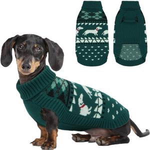 Lelepet Dachshund Sweater, Turtleneck Dog Sweaters for Small Dogs, Warm Pullover Knitted Pet Coat, Cold Weather Dachshund Clothes, Fall/Winter Cozy Outfit (L) (Green)