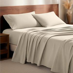 Bare Home Flannel Sheet Set 100% Cotton, Velvety Soft Heavyweight - Double Brushed Flannel - Deep Pocket (King, Sand)