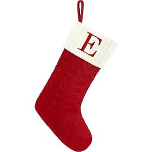 Christmas Stockings with Initials,20 Inches Large Knit Embroidered Letter Red White Christmas Stocking,Monogram Christmas Stocking for Famliy Holiday and Xmas Tree Fireplace (Letter E)