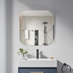24" Frameless Square Bathroom Mirror, Tempered Glass Wall Mirror, HD Vanity Mirror for Entryway, Living Room & Home Decor, Polished Rounded Edges, 1/5" Thick