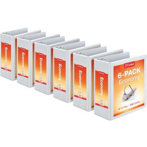 Cardinal Economy 3-Ring Binders, 4", Slant-D Rings, Holds 835 Sheets, ClearVue Presentation View, Non-Stick, White, Case of 6 (90781)