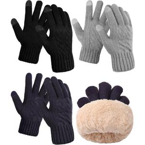 Janmercy 3 Pairs Winter Fleece Lined Gloves for Men Warm Thick Gloves with Touchscreen for Cold Weather Thermal Supplies (Black, gray, Navy Blue)