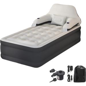DIMAR GARDEN Twin Size Air Mattress with Headboard and Pump,Blow Up Mattress Inflatable Bed with Pillows