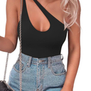 SAUNGKUAI Women's Sexy One Shoulder Sleeveless Cutout Thong Bodysuit Tank Top Body Suits V Backless Tummy Control Shapewear M