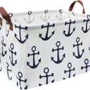 HIYAGON Kids Storage Basket Nautical Gift Basket Empty Boys Toy Storage Bin Organizer Box Rectangular Room Decor for Home,Books (Anchor)