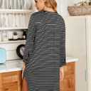 Ekouaer Nightgowns for Women V Neck Button Down Nightshirt 3/4 Sleeves Nursing Nightgown Soft Sleep Dress, Black Stripes, XL (Black, XL)