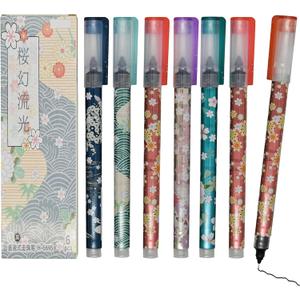 Maydahui 12 PCS Cherry Blossom Liquid Pen Novelty Flower Rollerball Gel Pens Romantic Floral Printing Pen Quick Dry Black Ink for School Women Office Party