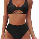 SUUKSESS Women Cutout Bikini Sets Push Up High Waisted Swimsuits 2 Piece, XXL, Black