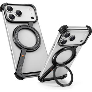 OATSBASF Minimalist Phone Case for iPhone 17 Pro Max Case, 360 Rotation Kickstand Aluminum Metal Frameless Design Bumper Z Case, Protective Shock Grade Shell, Black