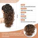 Flufymooz 100 Pure Protein Ponytail Extension, 18 Inch Curly Claw Clip Ponytail Hair Extensions Natural Soft pony tail hairpiece for women-Dark Almond Brown with Copper