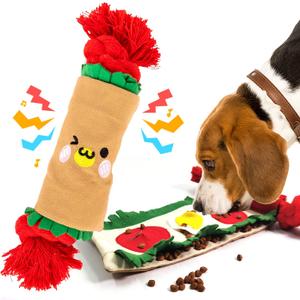 lilfrd Dog Puzzle Snuffle Mat Toys, Squeaky Enrichment Rope Crinkle Treat Dispensing Tug Toy for Small Medium Large Dog, Boredom and Mental Stimulation Toy, Burrito