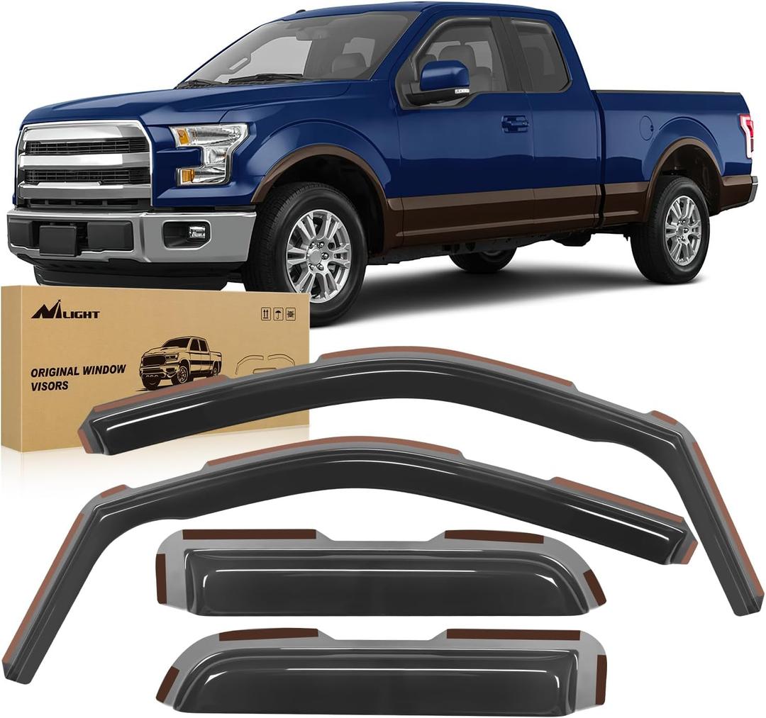 Nilight in Channel Rain Guards for Ford F150 2004 2005 2006 2007 2008 2009 2010 2011 2012 2013 2014 Super Cab Original Window Deflectors,Vent Window Visors-4PCS