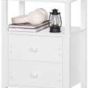 Lerliuo White Night Stand, Small Nightstand with 2 Wood Drawers and Storage Shelf, Modern Bedside Table with Wooden Frame, Rustic Couch Nightstand for Small Spaces, Narrow End Tables for Bedroom