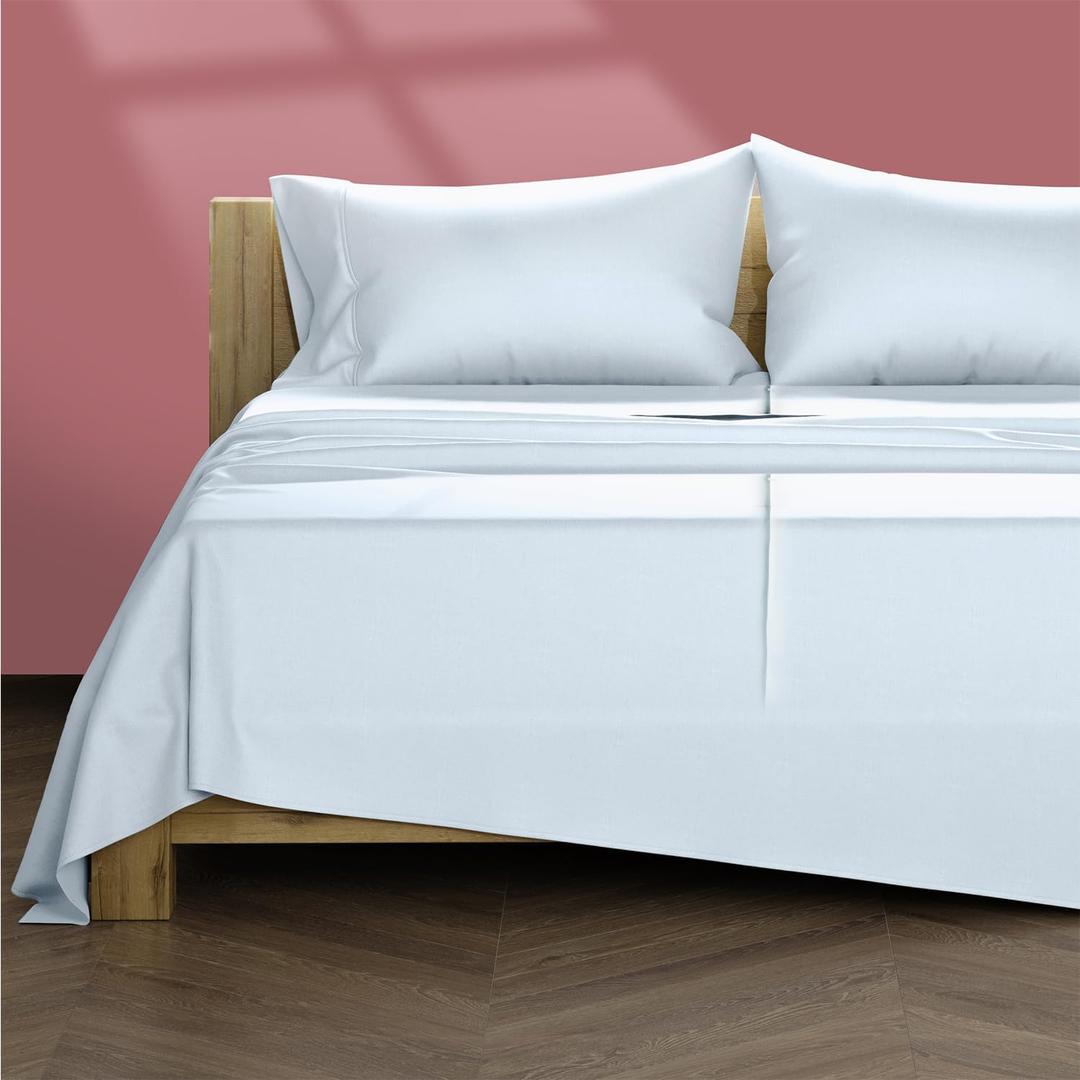 TEXAS LINEN CO. Egyptian Cotton Split King Sheet Set - Texan Talkin' Collection 600 Series 5 PC Sheets for Adjustable Bed, Extra Long Staple Sheets (Light Blue), Luxury Hotel 16" Deep Pocket Bedsheet