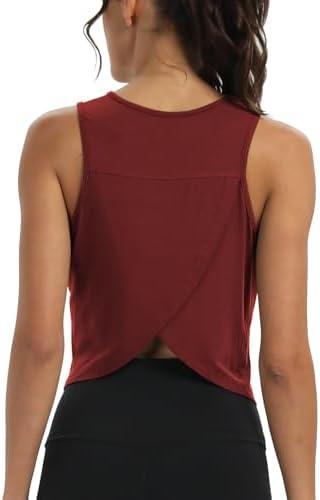 Mippo Workout Tops for Women Cropped Open Back Sleeveless Tank Tops Athletic Gym Yoga Shirts Loose Fit S