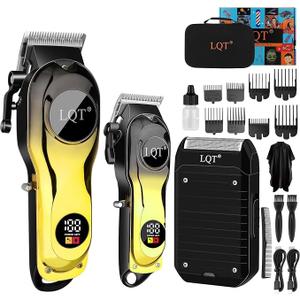 Hair Clippers Men, Cordless Clippers for Men Haircut with LED Display, Gold Gradient Zero Gap Hair Trimmer, Type-C Rechargeable Trimmer, Barber Kit, Man's Gift Set